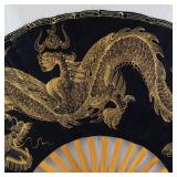 Dragon Hand Fan - Black Silk with Gold Foil Dragon Motif, Wooden Ribs