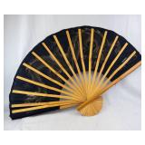 Dragon Hand Fan - Black Silk with Gold Foil Dragon Motif, Wooden Ribs