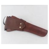 Vintage Brown Leather Revolver Holster with Belt Loop & Retention Strap