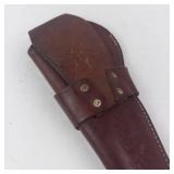 Vintage Brown Leather Holster for Handgun or Revolver - Flap Closure