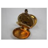 Antique Gold Pocket Watch - Engraved Case, White Dial, Open-Face, Crown-Wind 3"