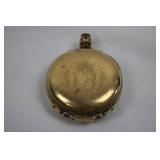 Antique Gold Pocket Watch - Engraved Case, White Dial, Open-Face, Crown-Wind 3"