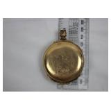 Antique Gold Pocket Watch - Engraved Case, White Dial, Open-Face, Crown-Wind 3"