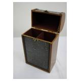 Pair of Antique Wooden Boxes with Floral Lacquer Panels and Brass Hardware