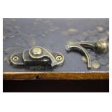 Pair of Antique Wooden Boxes with Floral Lacquer Panels and Brass Hardware