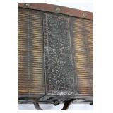 Pair of Antique Wooden Boxes with Floral Lacquer Panels and Brass Hardware