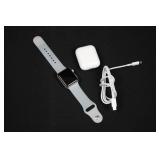 Apple Watch with Light Gray Sport Band, AirPods Case & USB Charging Cable (Watch not tested)