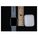 Apple Watch with Light Gray Sport Band, AirPods Case & USB Charging Cable (Watch not tested)