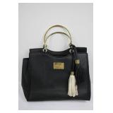 bebe Pebbled Leather Satchel Handbag - Black with Gold Hardware