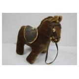 Vintage Brown Plush Horse Toy with Saddle & Bridle 12"L