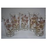 Floral Pink Glass Tumblers - Gold Rim - Set of 5