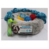 Top Paw Overstuffed Donut Dog Bed 22 x 22 x 6.5 in - Gray Plush