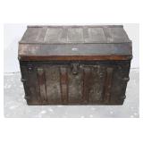 Antique Steamer Trunk with Iron Straps and Studded Hardware - Vintage Travel Chest