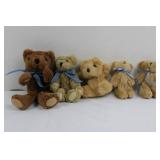 Teddy Bears - Plush Set with Blue Ribbons (Lot of 8)