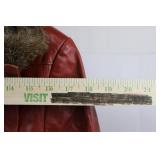 Red Leather Jacket with Shearling Collar - Belted Vintage Coat