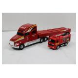 Hummer H3 Coca-Cola Tractor with Red Trailer & Fire Rescue Truck (2-Piece Die-Cast Set) - 2003