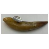 Vintage Hand Crafted Bull Horn Ashtray With Inscription "Buckhorn San Antonio Texas" 8 3/4"