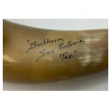 Vintage Hand Crafted Bull Horn Ashtray With Inscription "Buckhorn San Antonio Texas" 8 3/4"