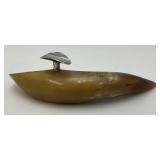 Vintage Hand Crafted Bull Horn Ashtray With Inscription "Buckhorn San Antonio Texas" 8 3/4"