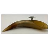 Vintage Hand Crafted Bull Horn Ashtray With Inscription "Buckhorn San Antonio Texas" 8 3/4"