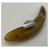 Vintage Hand Crafted Bull Horn Ashtray With Inscription "Buckhorn San Antonio Texas" 8 3/4"