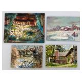 Group Of Famous Artist JAMES OTIS BURNLEY Unframed Miniature Paintings Largest Being 10" x 14"