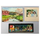 Group Of Famous Artist JAMES OTIS BURNLEY Unframed Miniature Paintings Largest Being 10" x 14"