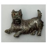 Large hefty Mid-Century Scottie Dog Brooch With Red Glass Eyes