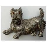 Large hefty Mid-Century Scottie Dog Brooch With Red Glass Eyes