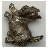 Large hefty Mid-Century Scottie Dog Brooch With Red Glass Eyes