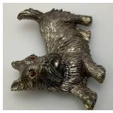 Large hefty Mid-Century Scottie Dog Brooch With Red Glass Eyes
