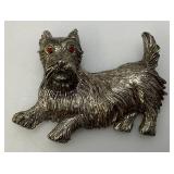 Large hefty Mid-Century Scottie Dog Brooch With Red Glass Eyes