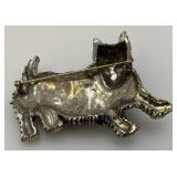 Large hefty Mid-Century Scottie Dog Brooch With Red Glass Eyes