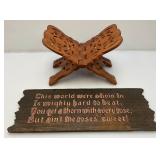 Vintage Wooden Sign And Hand Carved Wooden Book Holder