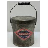 Vintage Metal Behrens Metal Bucket, With Lid And Wooden Handle