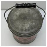 Vintage Metal Behrens Metal Bucket, With Lid And Wooden Handle