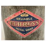 Vintage Metal Behrens Metal Bucket, With Lid And Wooden Handle