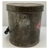 Vintage Metal Behrens Metal Bucket, With Lid And Wooden Handle