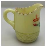 1900  3.25"  Custard Glass Souvenir San Antonio Texas Pitcher (Glow Under UV Light) Some Gold Missing On lip