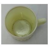 1901  3.5"  Custard Glass Souvenir Christmas Greetings 1901 Hoerschgen, Papke & C0. Mug (Glow Under UV Light) Some Gold Missing On lip