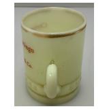 1901  3.5"  Custard Glass Souvenir Christmas Greetings 1901 Hoerschgen, Papke & C0. Mug (Glow Under UV Light) Some Gold Missing On lip