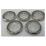 Vintage Silver Plate And Glass Coasters