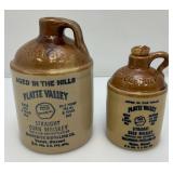 Two Collectible MCCormick "Platte Valley" Striaght Corn Whiskey Miniature Jugs 5" & 6 3/4"