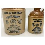 Two Collectible MCCormick "Platte Valley" Striaght Corn Whiskey Miniature Jugs 5" & 6 3/4"