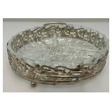 Three Vintage Silver Plate & Cut Glass Three Section Divided Bowls