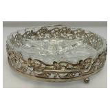 Three Vintage Silver Plate & Cut Glass Three Section Divided Bowls