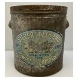 Antique Metal Canister With Lid And "SILVER LEAF LARD" Advertisement 12 1/2" x 14"