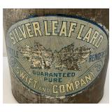 Antique Metal Canister With Lid And "SILVER LEAF LARD" Advertisement 12 1/2" x 14"