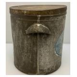 Antique Metal Canister With Lid And "SILVER LEAF LARD" Advertisement 12 1/2" x 14"
