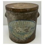 Antique Metal Canister With Lid And "SILVER LEAF LARD" Advertisement 12 1/2" x 14"